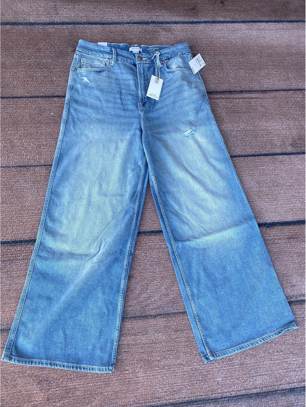 Good American Good Skate Cropped High Rise Loose Leg Blue Denim Jean 10 30